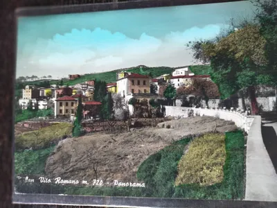 Cartolina colorata a mano: "San Vito Romano m. 720 - Panorama".