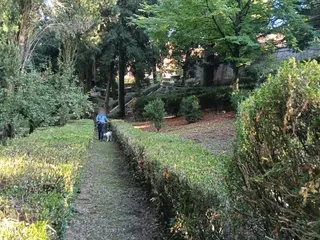 Una passeggiata tra le siepi di bosso del parco.