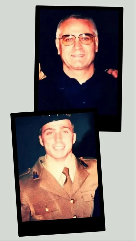 Due ritratti affiancati: Don Marcello in età matura e un giovane in divisa militare.